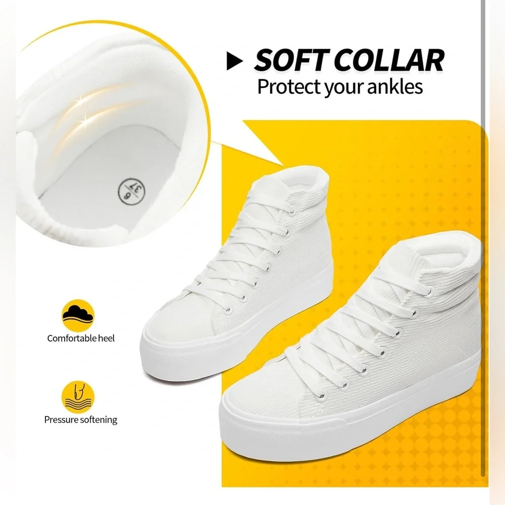 Unisex Corduroy High Top Sneakers,Lace up Platform Shoes, Size:‎ 11Women/9Men